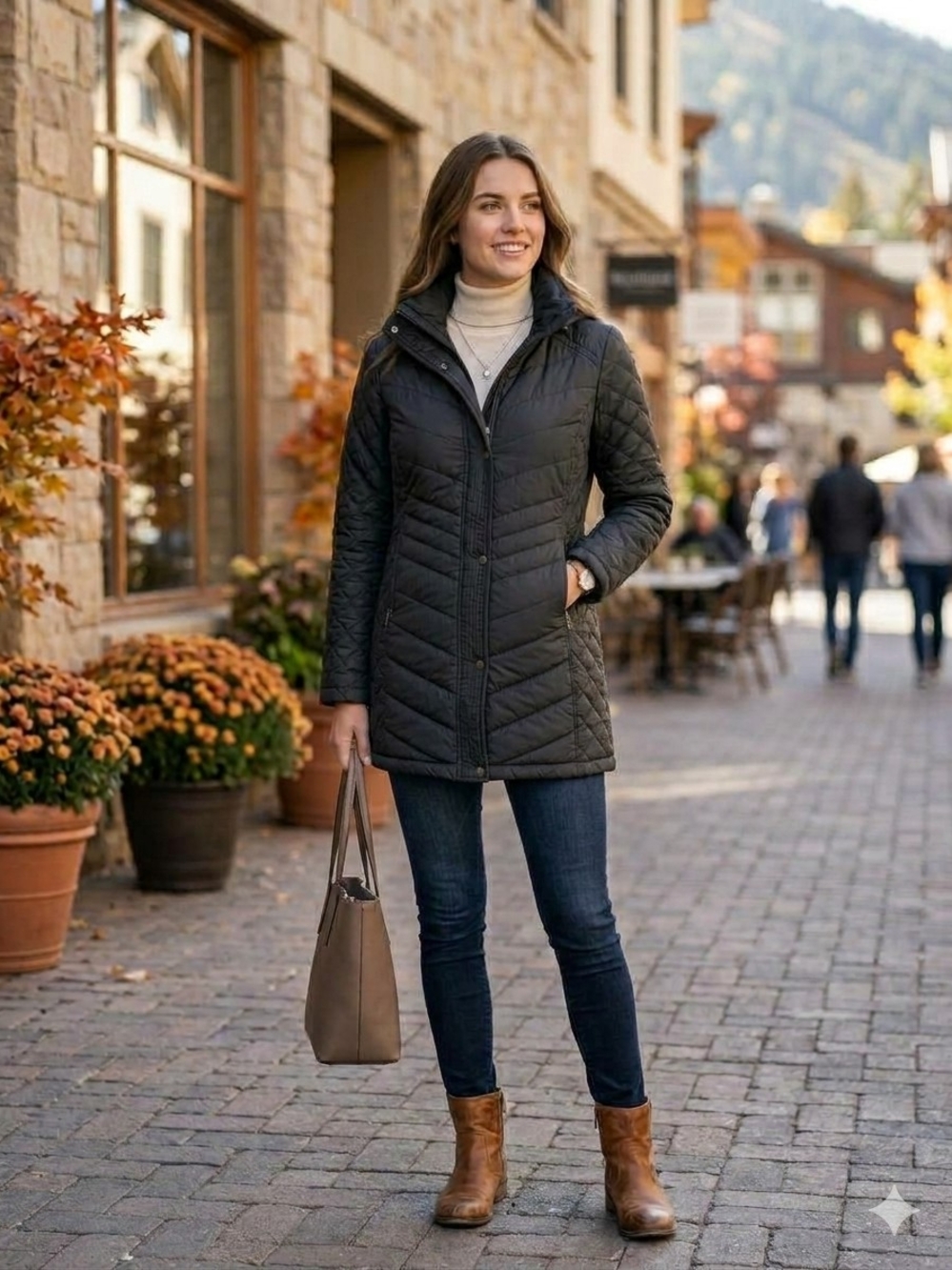 Marc New York Brown/Black Quilted Puffer Coat Size S Detachable Hood